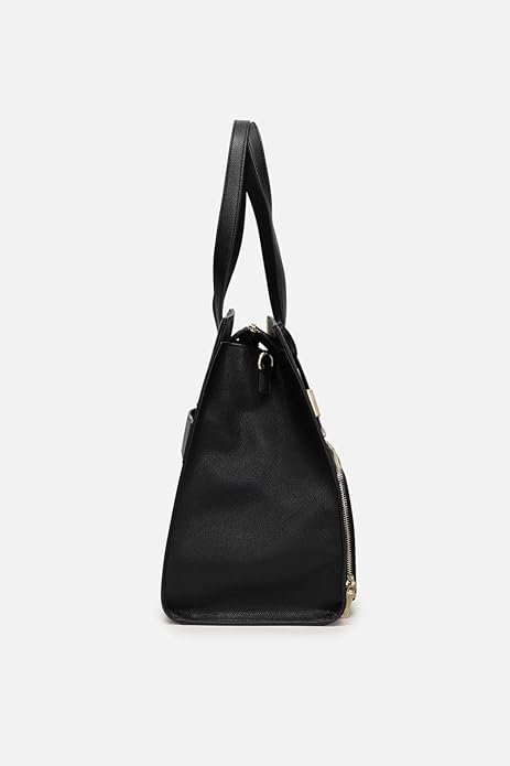 Women Black Textured Formal Handbag - Image 2