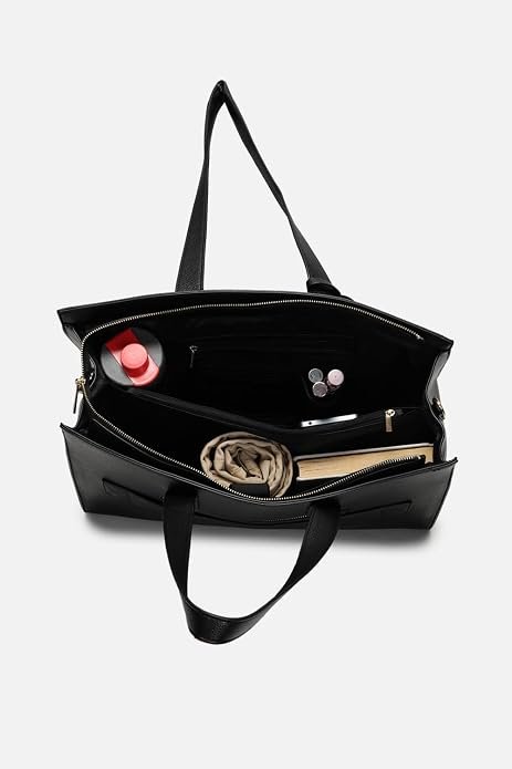 Women Black Textured Formal Handbag - Image 4