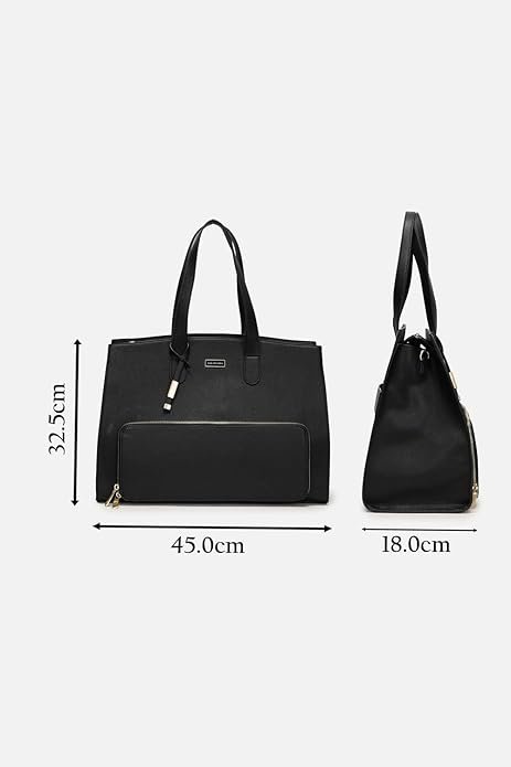 Women Black Textured Formal Handbag - Image 3