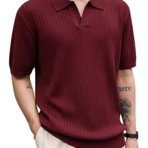 Veirdo® Men’s Casual Ribbed Polo Collar Knit T-Shirt | Regular Fit Half Sleeve Polo for Men | Flat Knit Textured T-Shirt Perfect for Office, Party, Travel