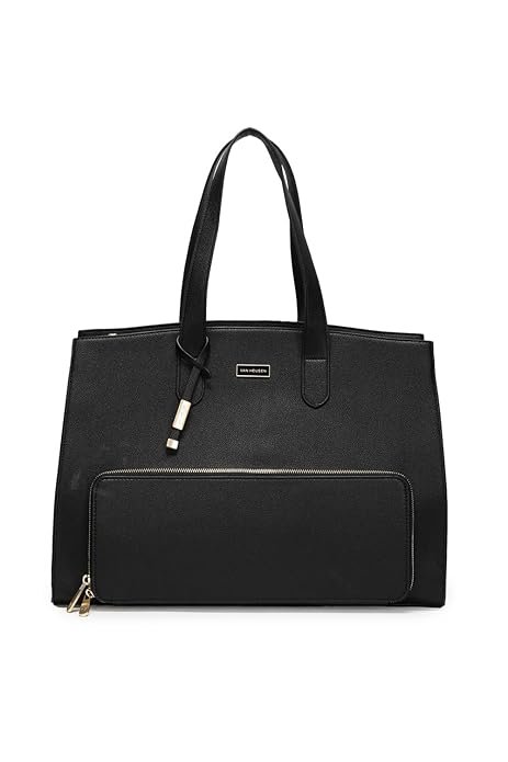 Women Black Textured Formal Handbag