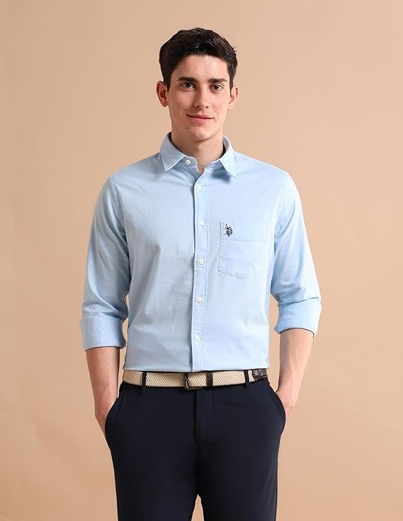 U.S. Polo ASSN. Solid Regular Fit Shirts for Men - Full Sleeve Mens Casual Shirts