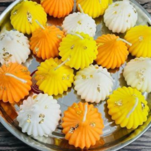 Modak Shaped Scented Wax Candles, 4.5 cm Height, Scented Candle Wax, Set of 4, Yellow | Diwali Gifts for Family and Friends | Festive Decor | Diwali Decoration for Home