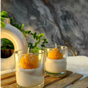 Ladoo Candle in Glass Shot | Soy Wax Laddoo Decorative Candle | Realistic Indian Sweet Design | Festive Diwali Décor, Wedding Gifts, Return Favors & Home Decoration (Set of 2)